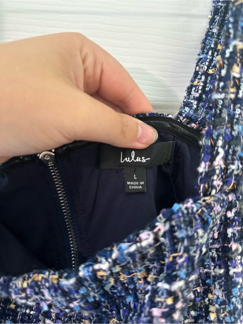 Lulu's Navy Blue Multicolor Tweed set size L - Picture 3 of 7